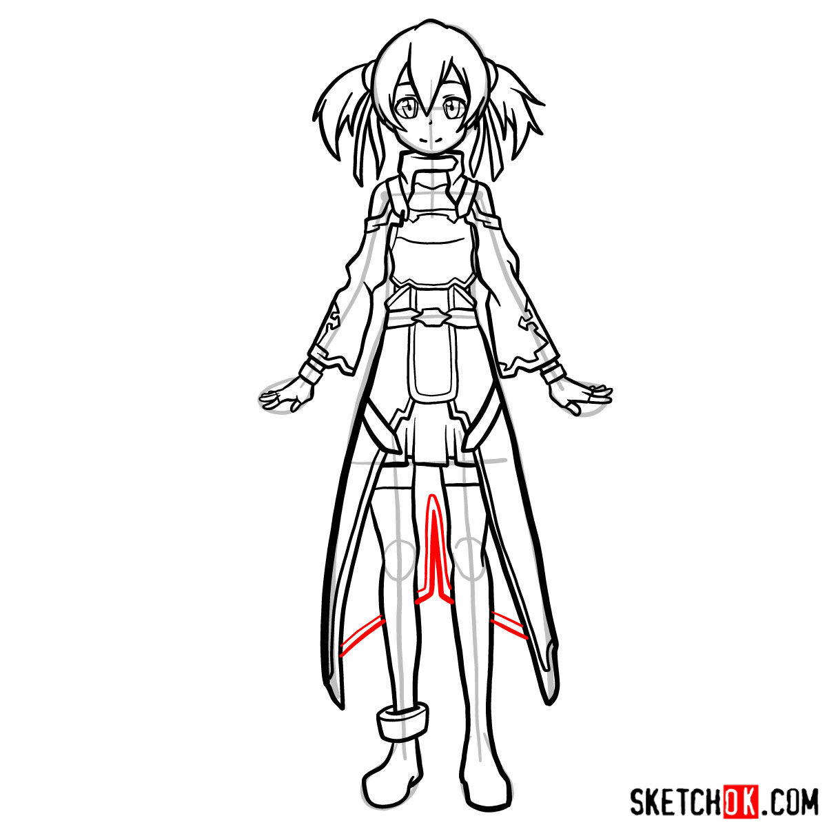 How to draw Silica from Sword Art Online - step 16