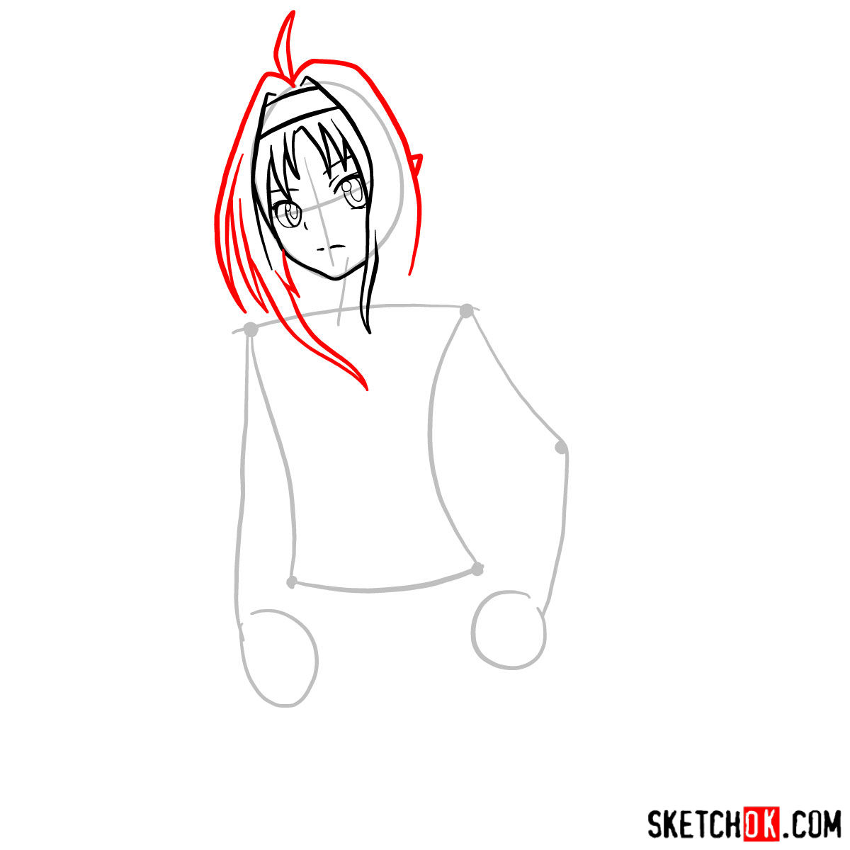How to draw Konno Yuuki to the waist - step 04