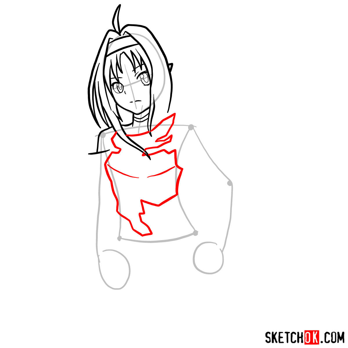 How to draw Konno Yuuki to the waist -  step 06