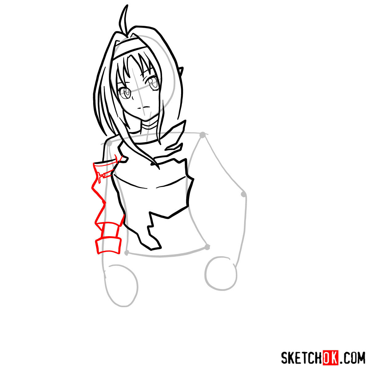 How to draw Konno Yuuki to the waist - step 07