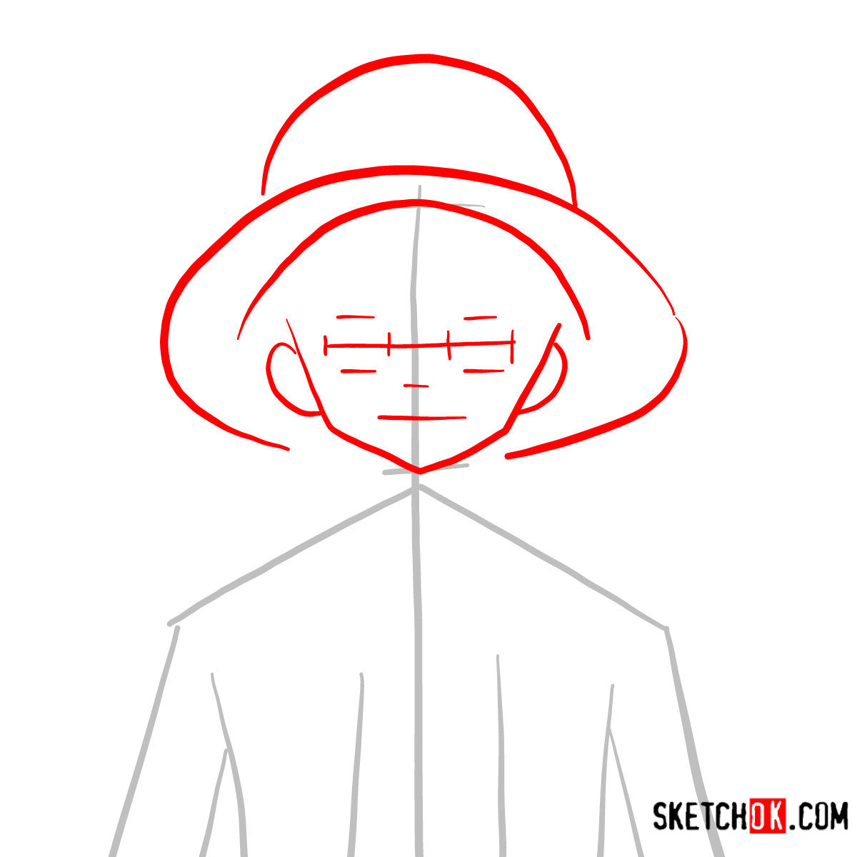 How to draw Monkey D. Luffy face | One Piece - step 02