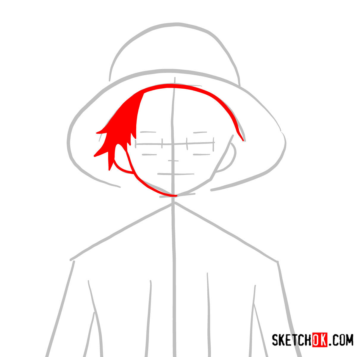 How to draw Monkey D. Luffy face | One Piece - step 03