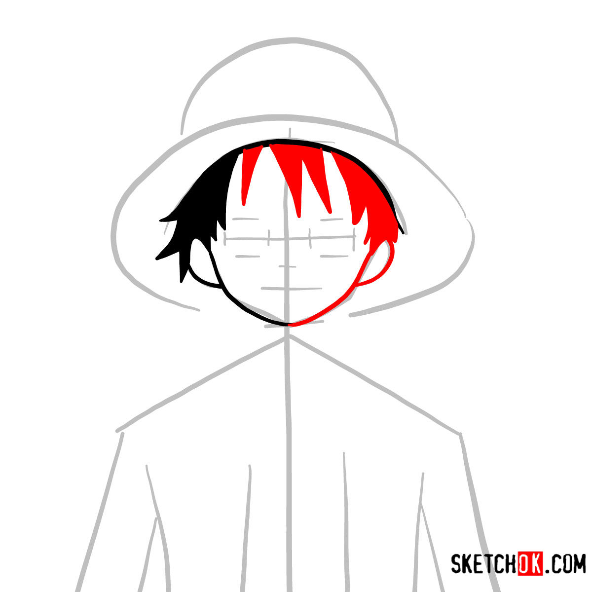 How to draw Monkey D. Luffy face | One Piece - step 04