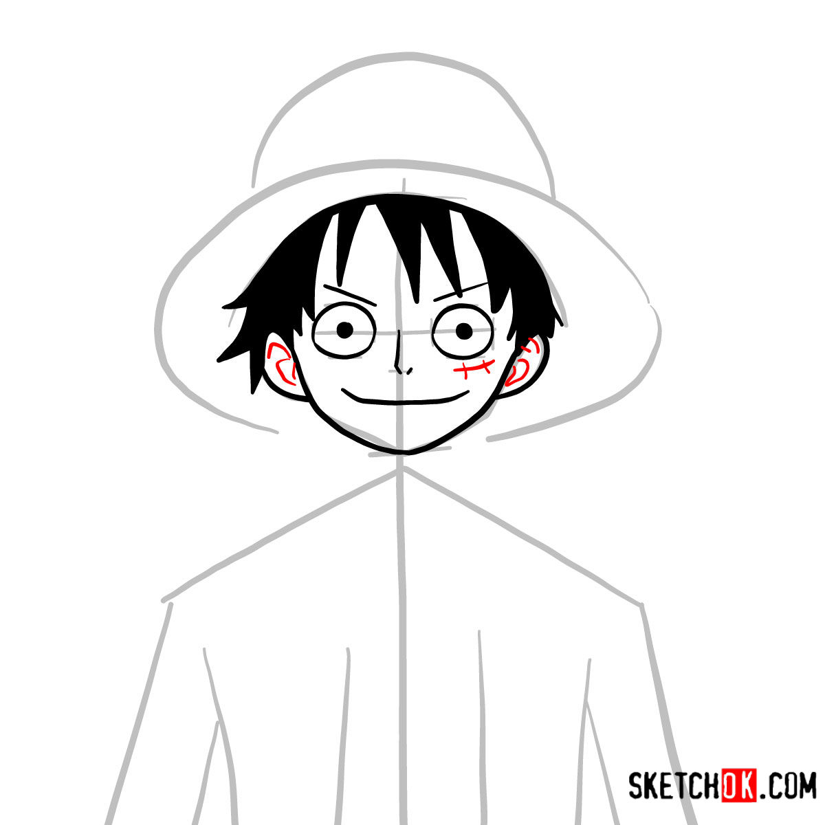 How to draw Monkey D. Luffy face | One Piece - step 06