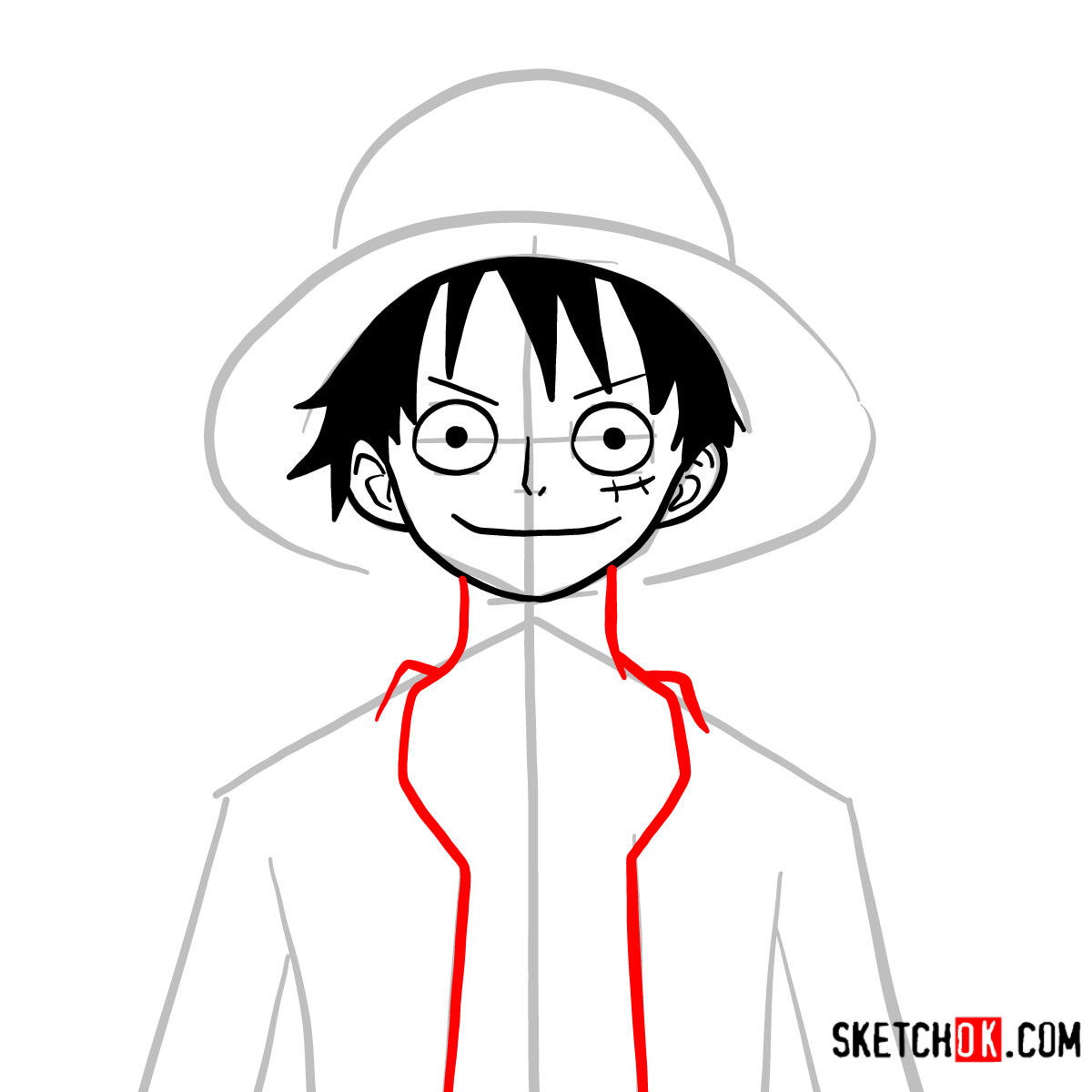 How To Draw Monkey D Luffy Face One Piece Sketchok Easy Drawing Guides