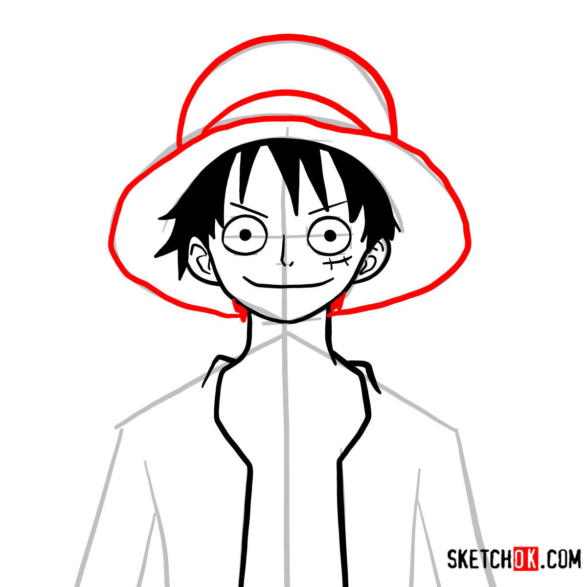 How to draw LUFFY (One Piece) step by step, EASY 