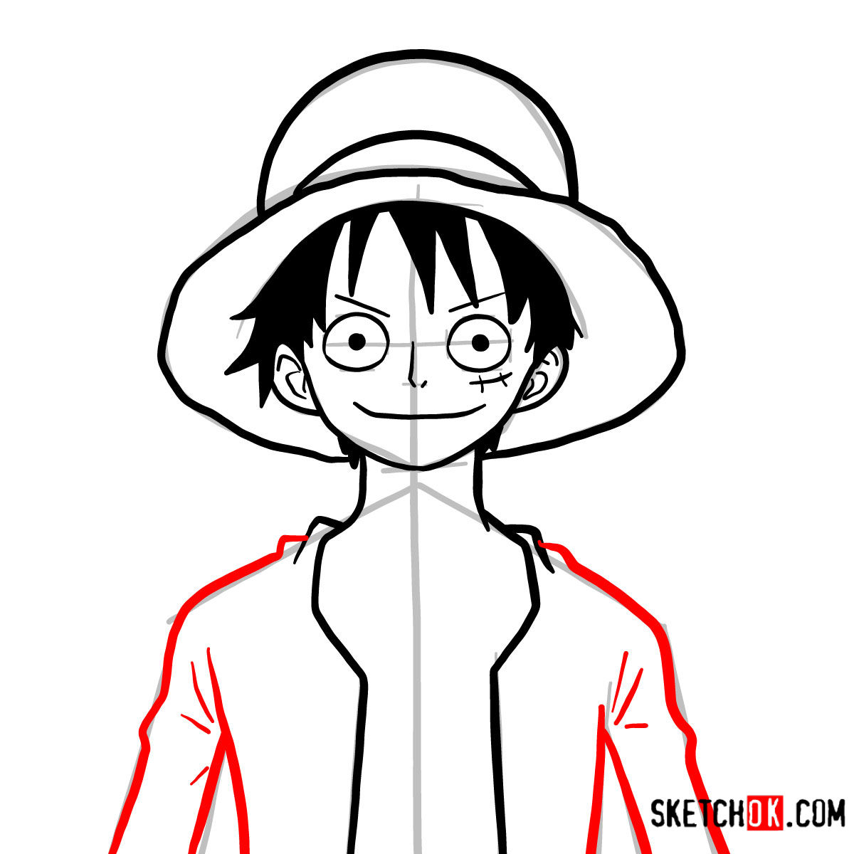 How to draw Monkey D. Luffy face | One Piece - step 09