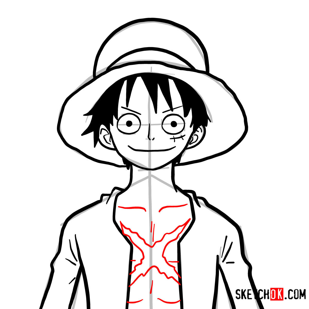 How to draw Monkey D. Luffy face | One Piece - step 10