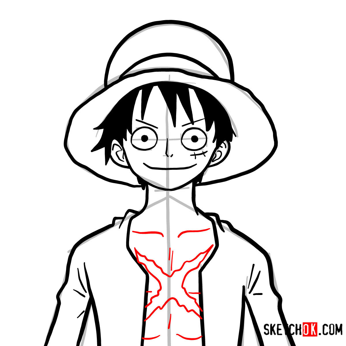 How to draw LUFFY (One Piece) step by step, EASY