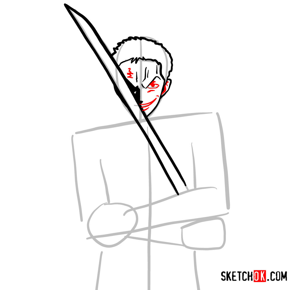 How to draw Roronoa Zoro with swords | One Piece - step 06