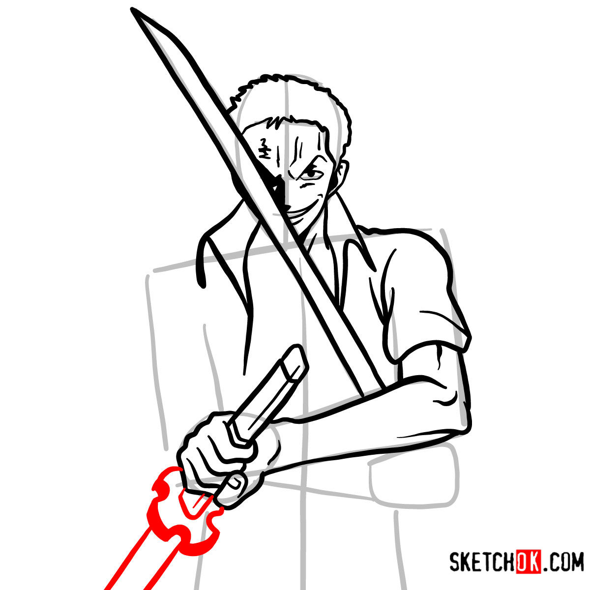 How to draw Roronoa Zoro with swords | One Piece - step 10