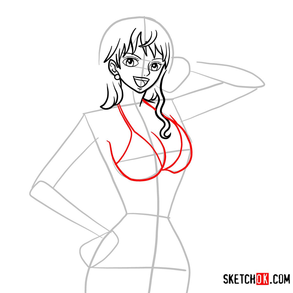 How to draw Nami One Piece - step 08.