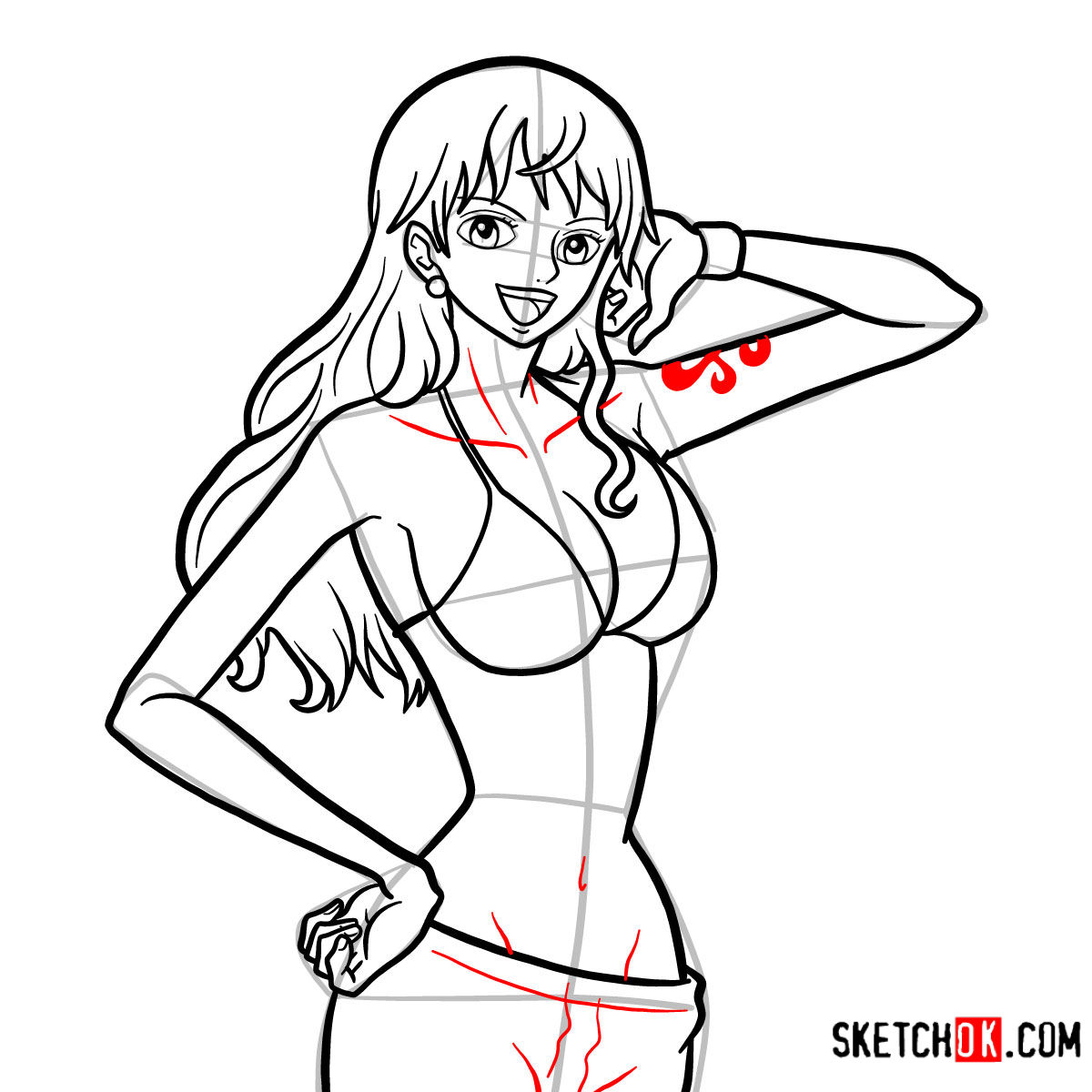 How to draw Nami | One Piece - step 14