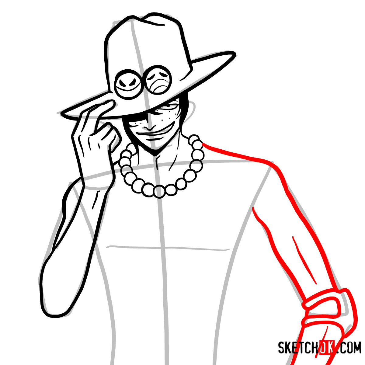 How to draw Portgas D. Ace | One Piece - step 09