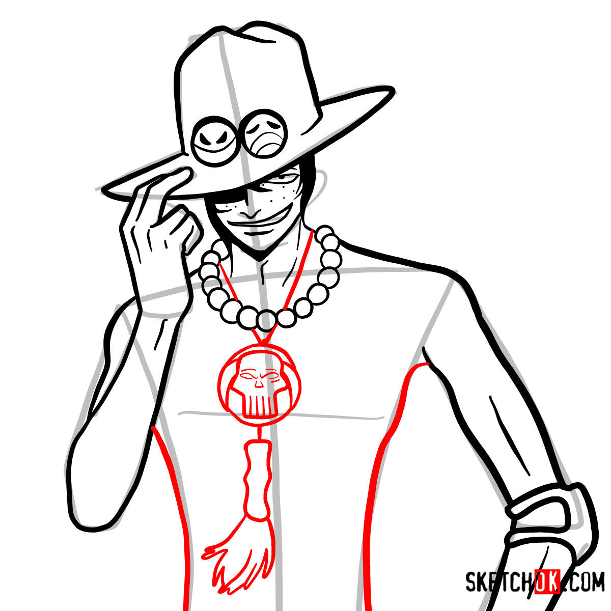 How to draw Portgas D. Ace | One Piece - step 10