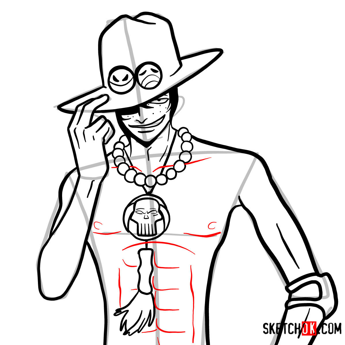 How to draw Portgas D. Ace | One Piece - step 11