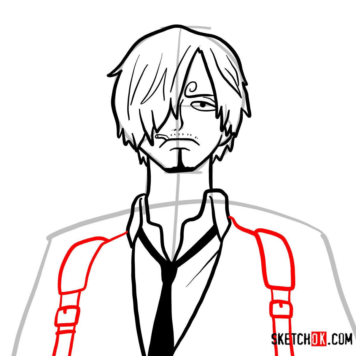 How to draw Sanji | One Piece - step 08