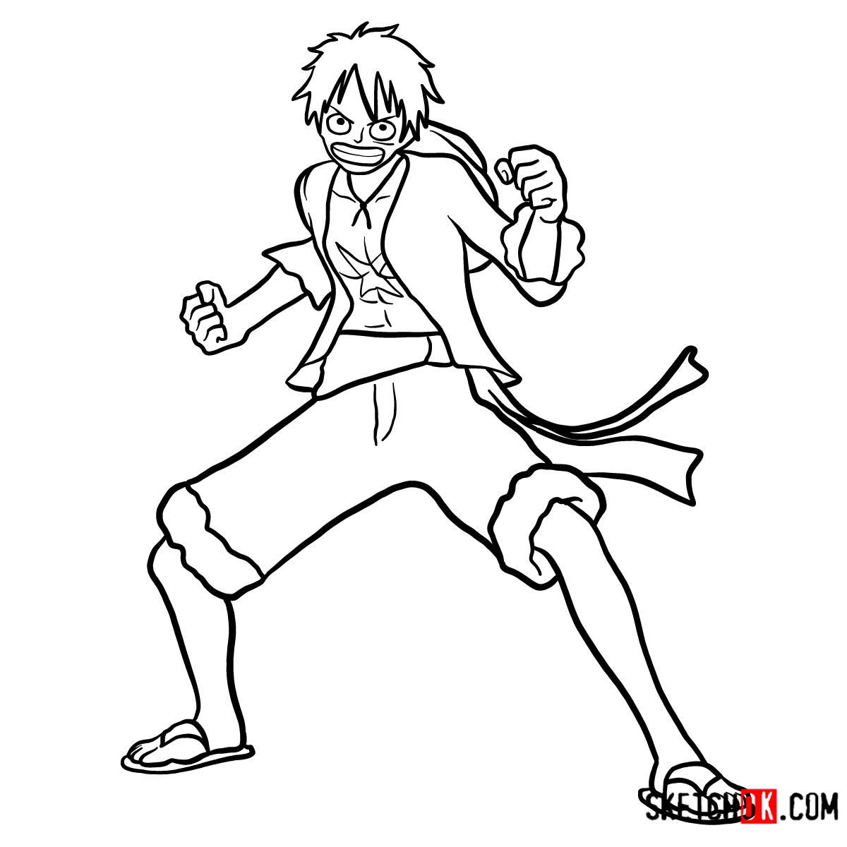 How to draw Monkey D. Luffy full growth