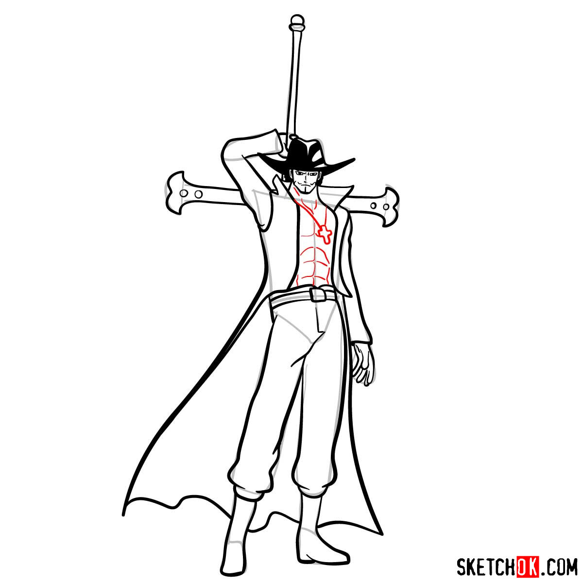 How to draw Dracule Mihawk full growth | One Piece - step 14