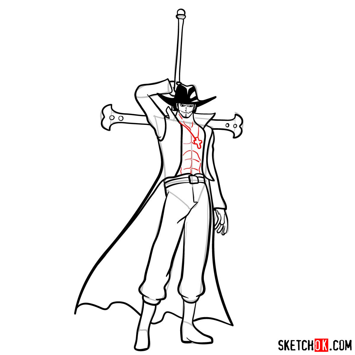 How to Draw Dracule 'Hawk Eyes' Mihawk in 15 Easy Steps