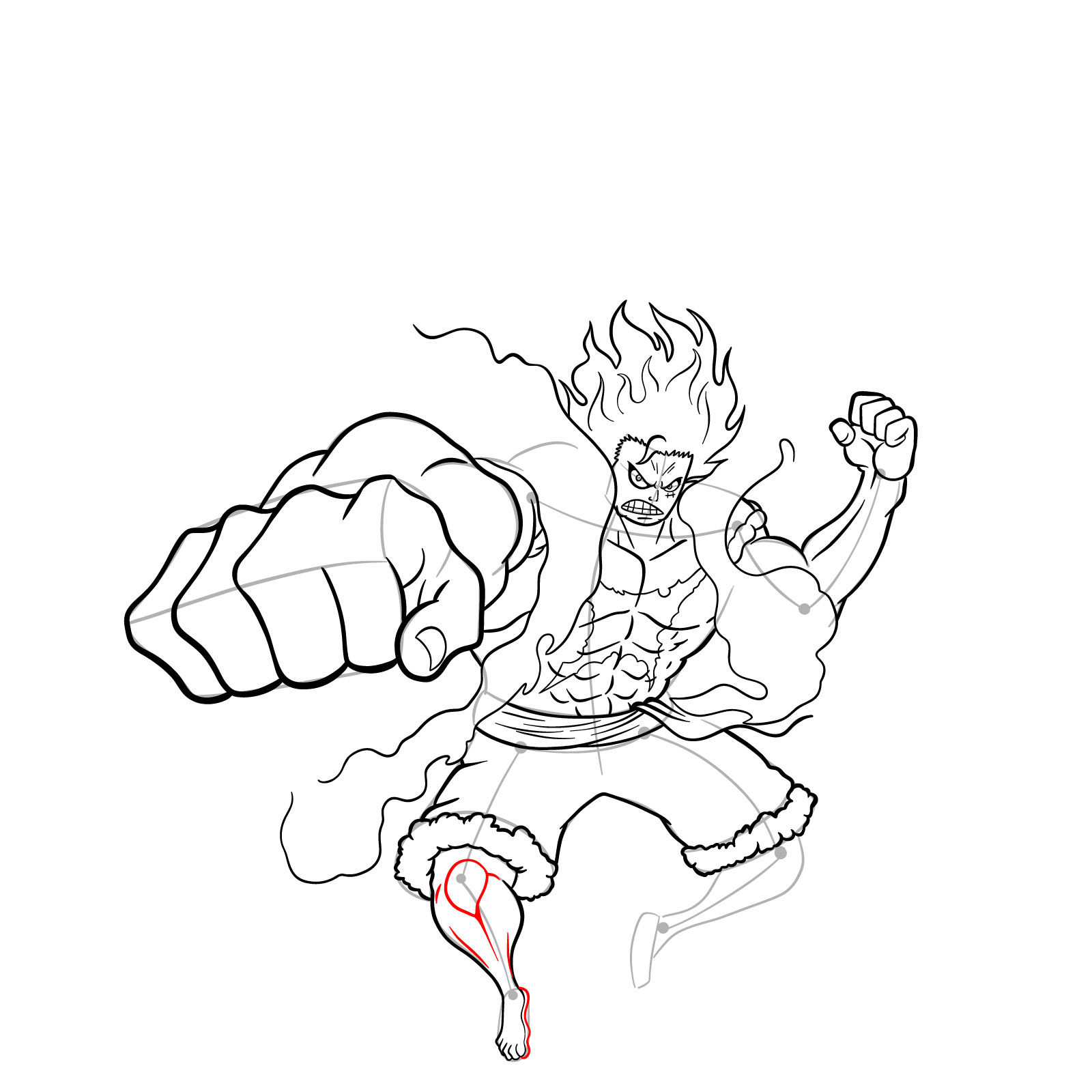 How to draw Fourth Gear Luffy Snakeman - step 37
