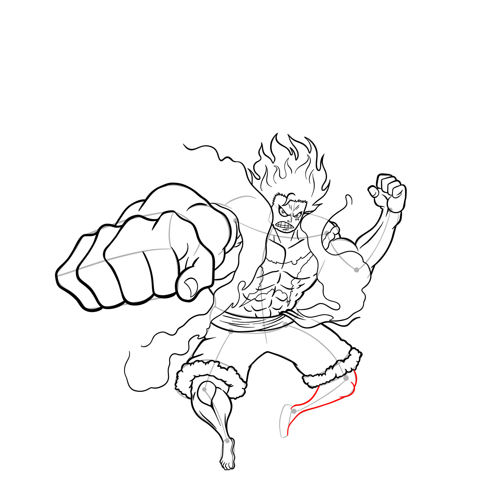 How to draw Fourth Gear Luffy Snakeman - step 38