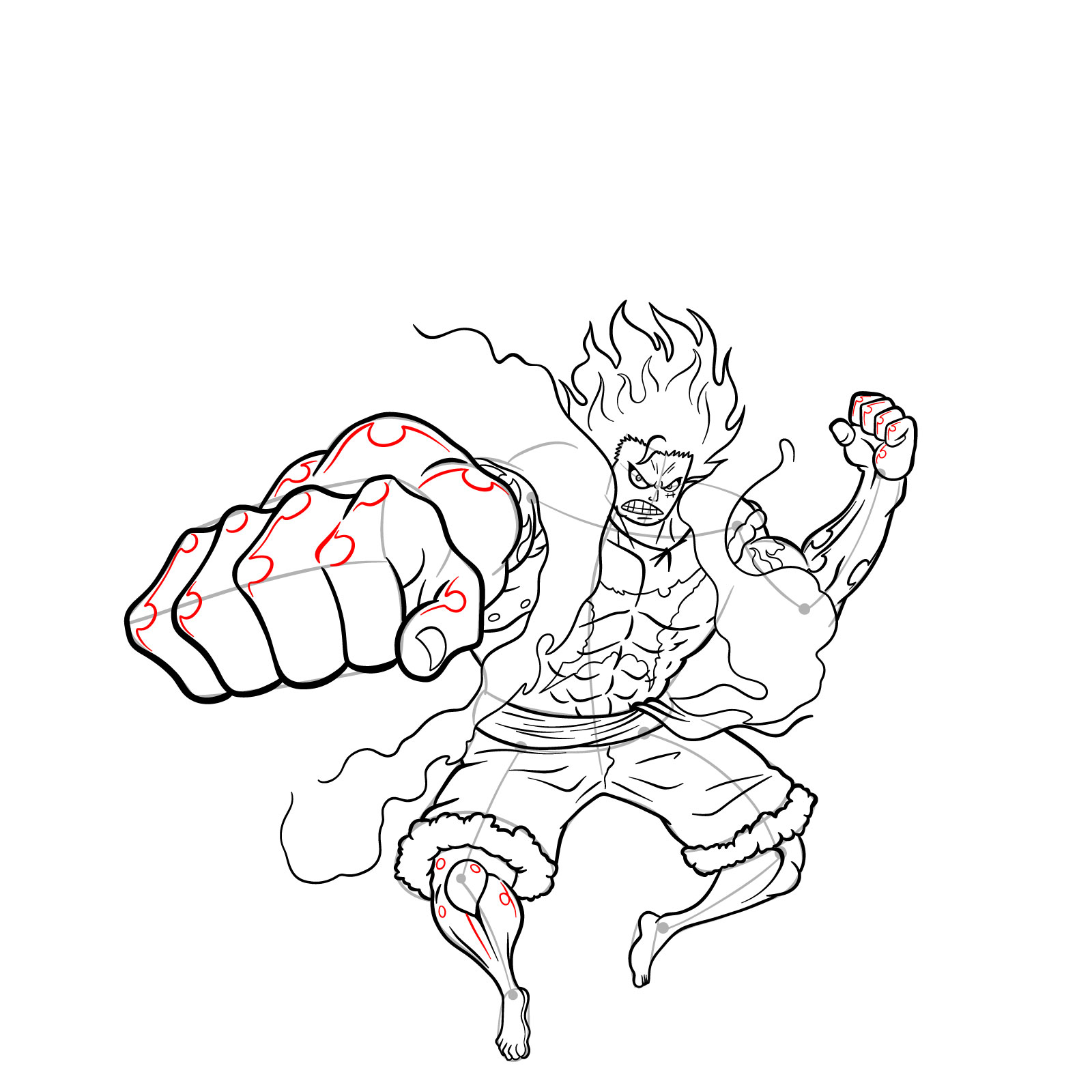 How to draw Fourth Gear Luffy Snakeman - step 44