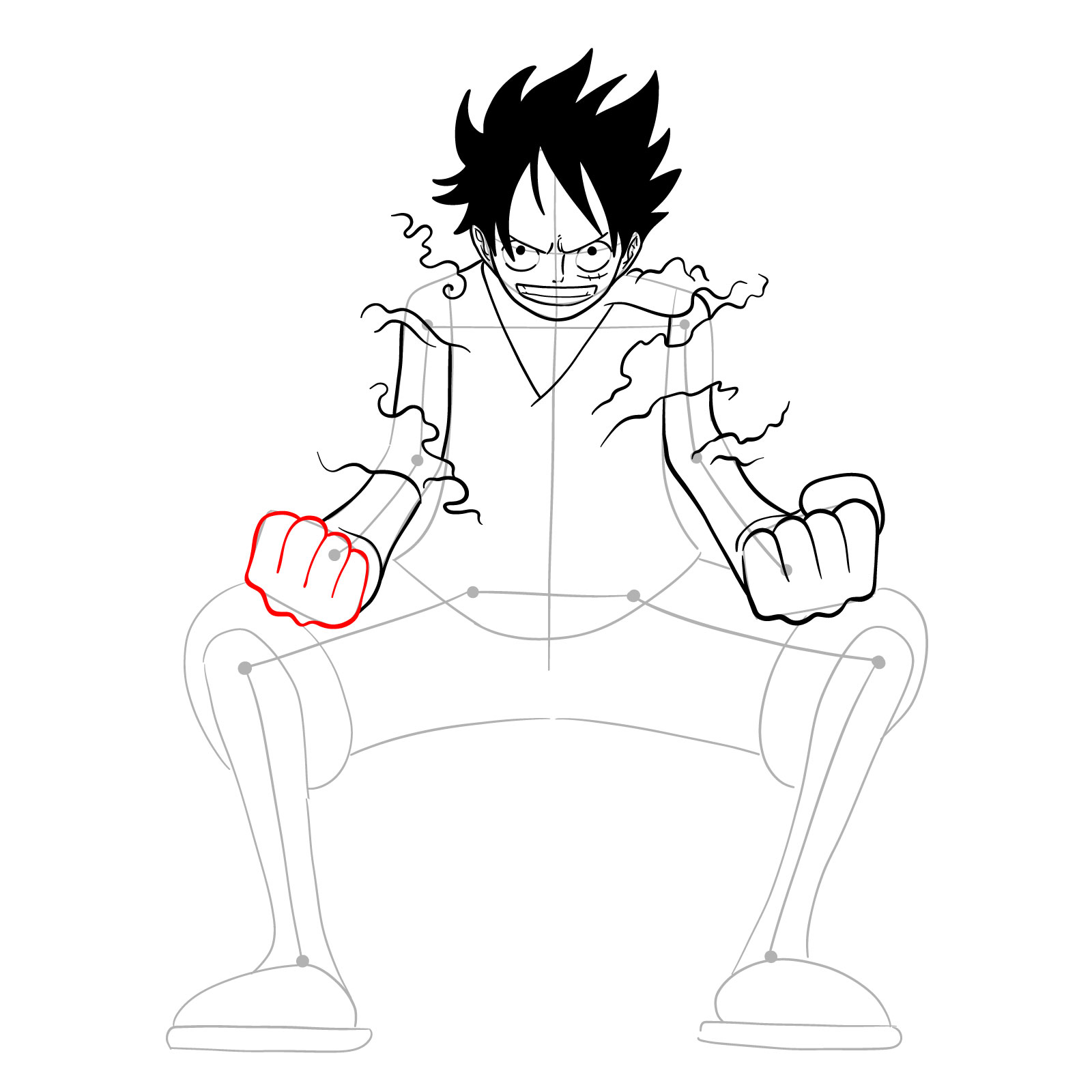 How to draw Luffy in Gear Second - step 22