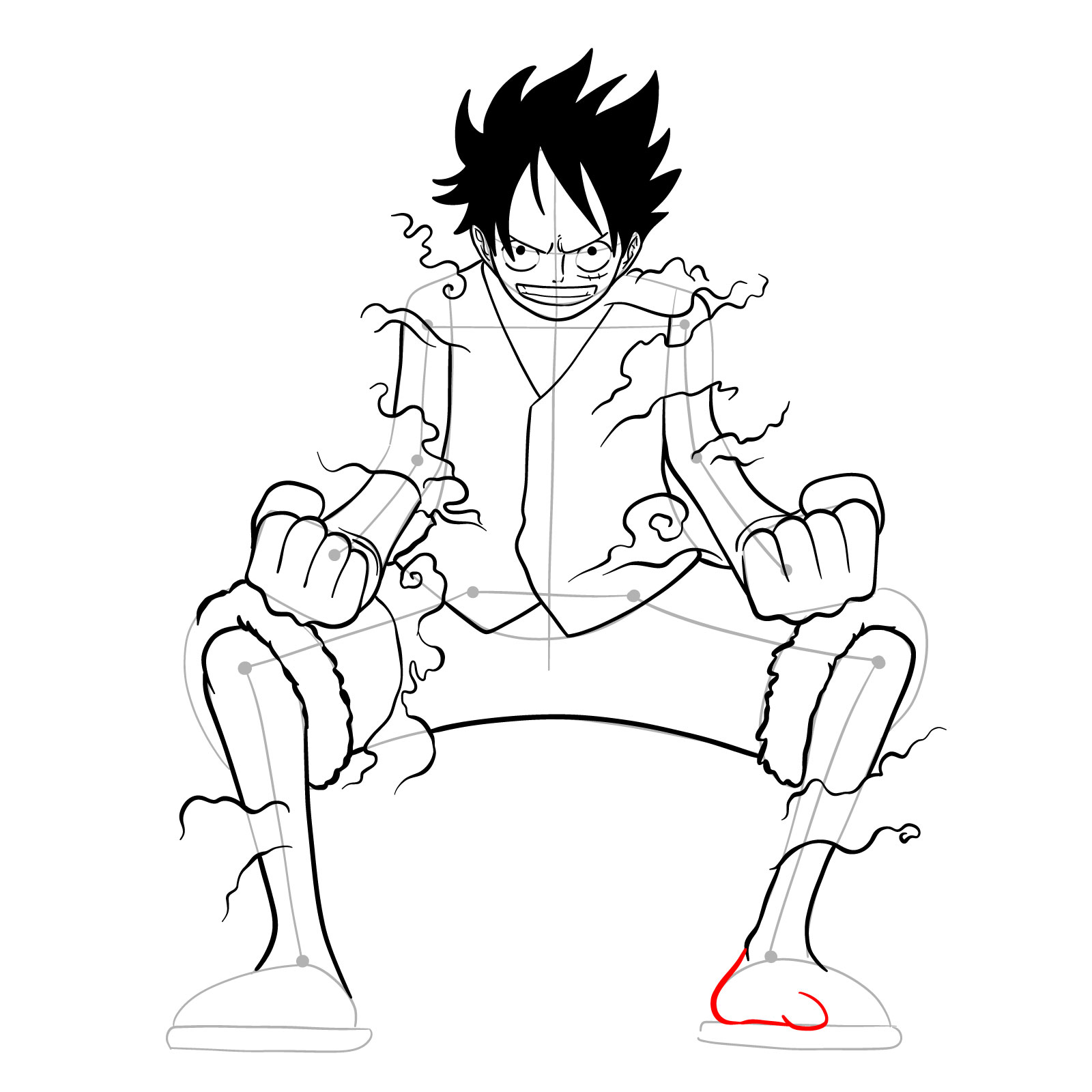 How to draw Luffy in Gear Second - step 30