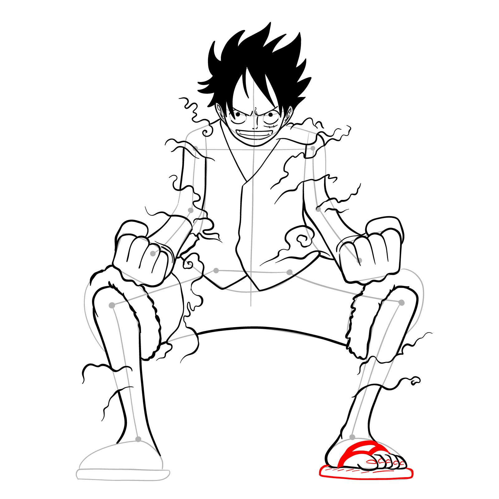 How to draw Luffy in Gear Second - step 32