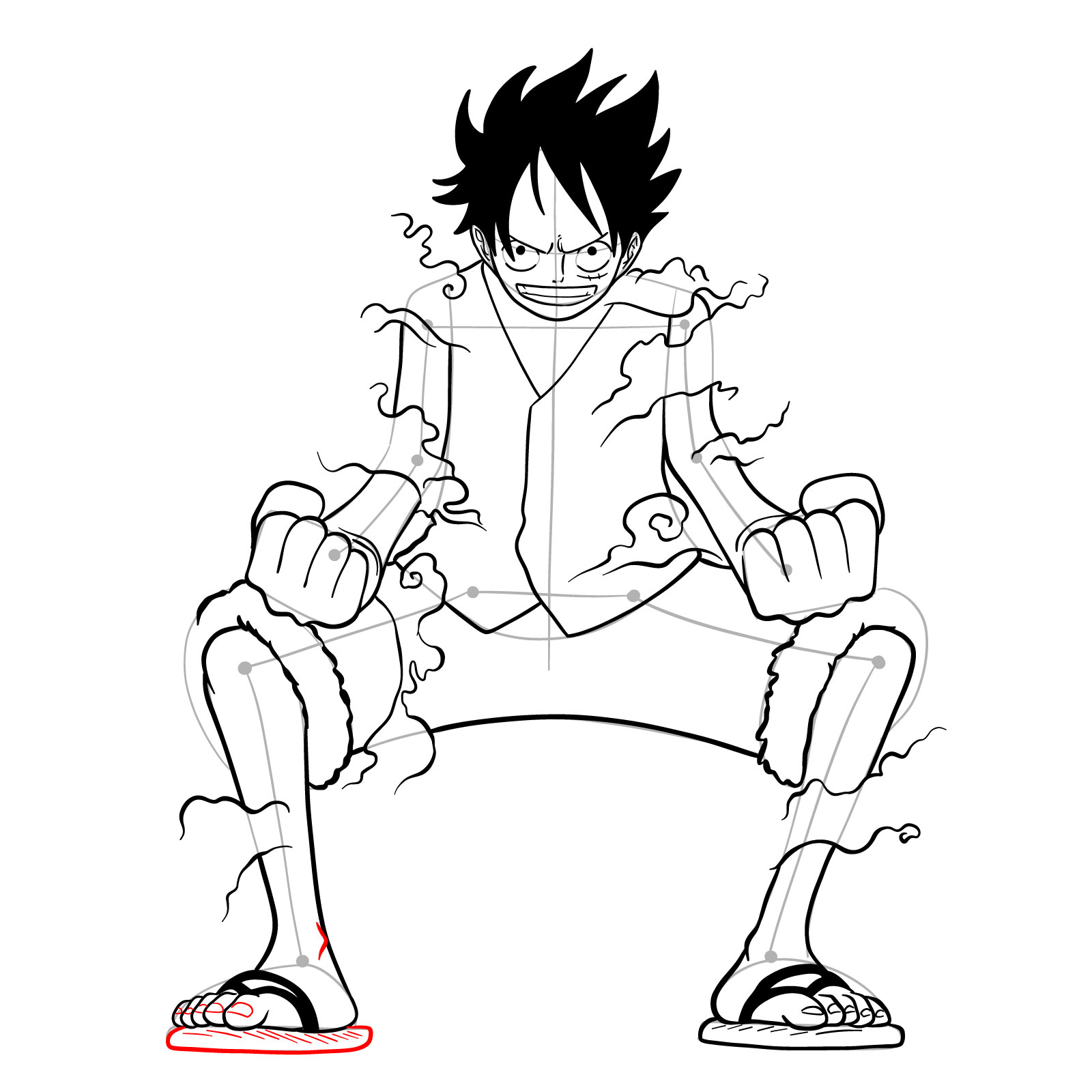 How to draw Luffy in Gear Second - step 36