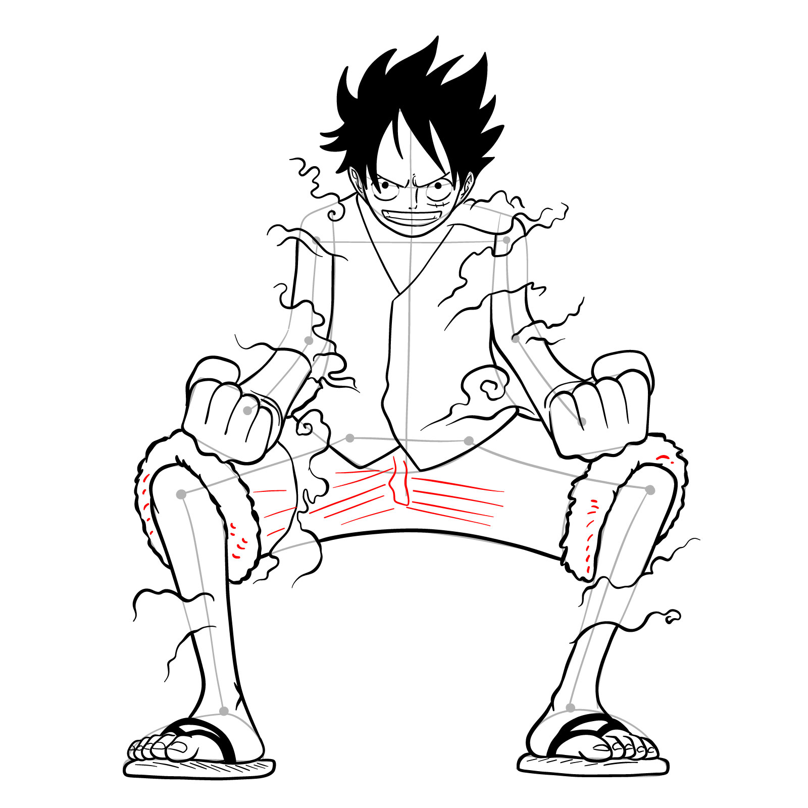 How to draw Luffy in Gear Second - step 38