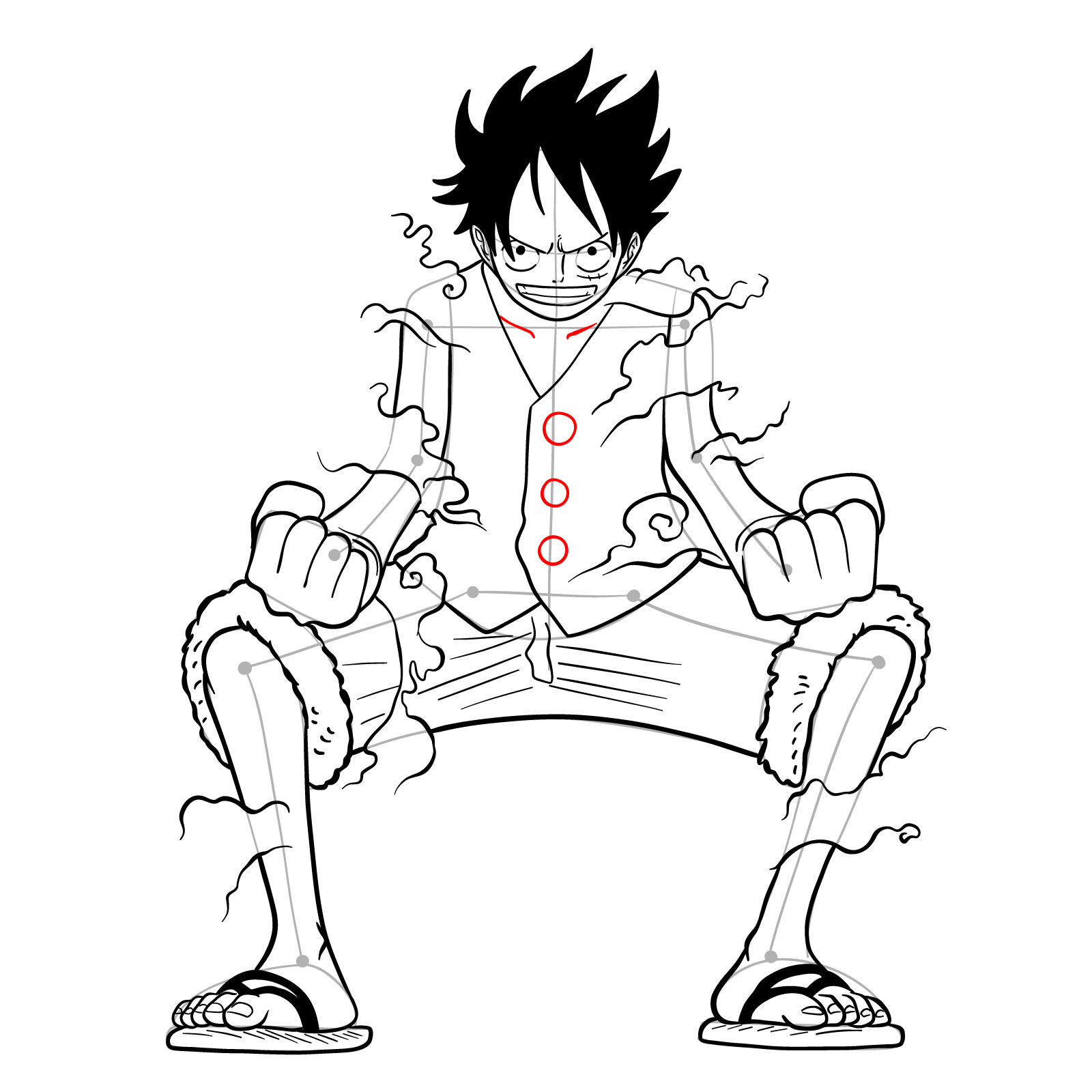 How to draw Luffy in Gear Second - step 39