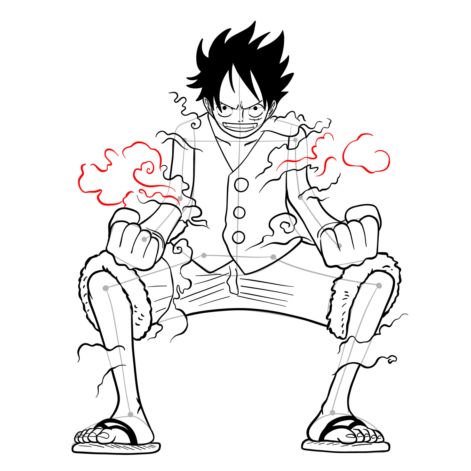 How to draw Luffy in Gear Second - step 40