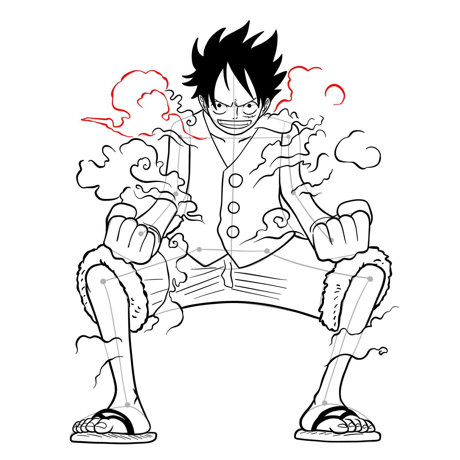 How to draw Luffy in Gear Second - step 41