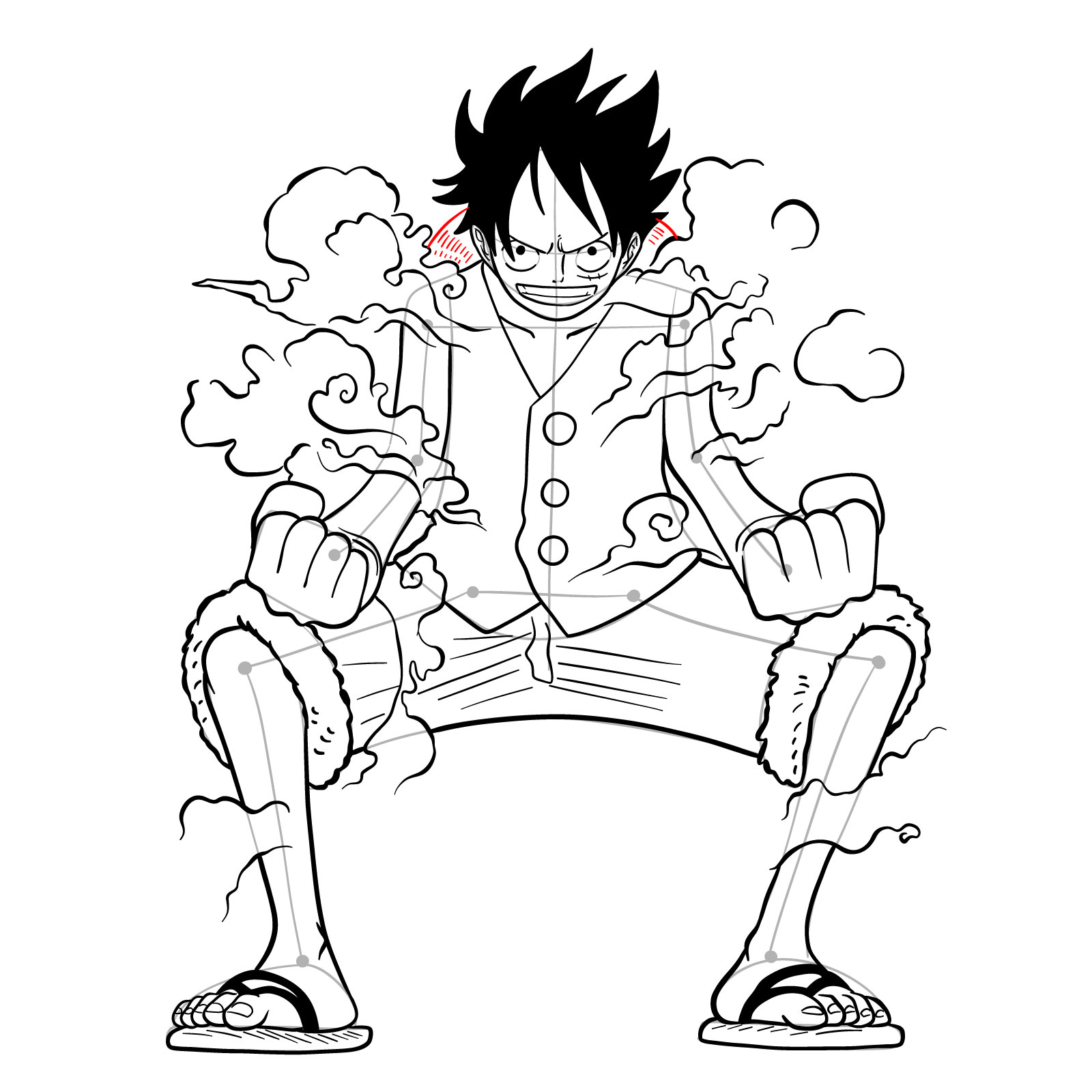 How to draw Luffy in Gear Second - step 42