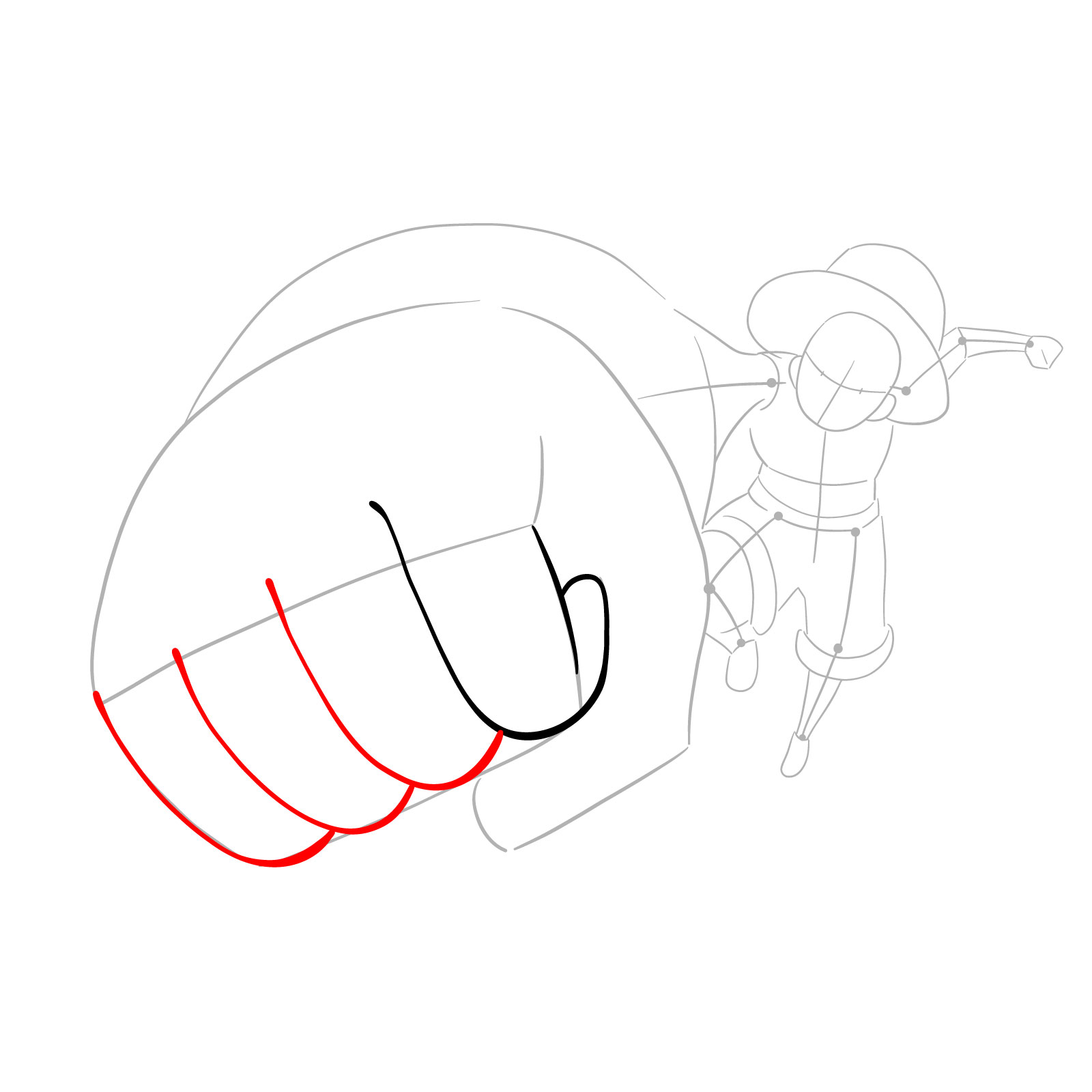 How to draw Luffy's Gear 3 without haki - step 05