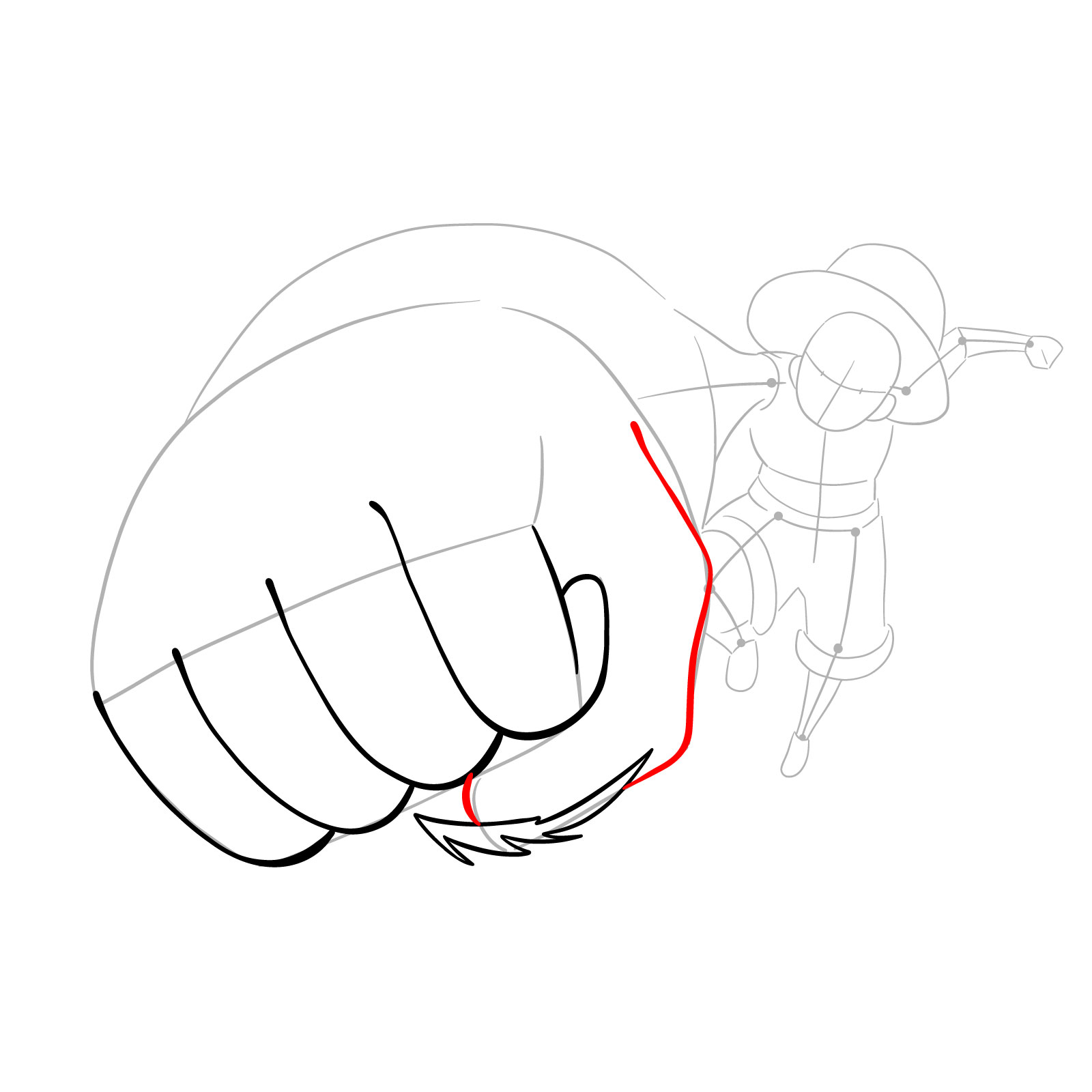 How to draw Luffy's Gear 3 without haki - step 07
