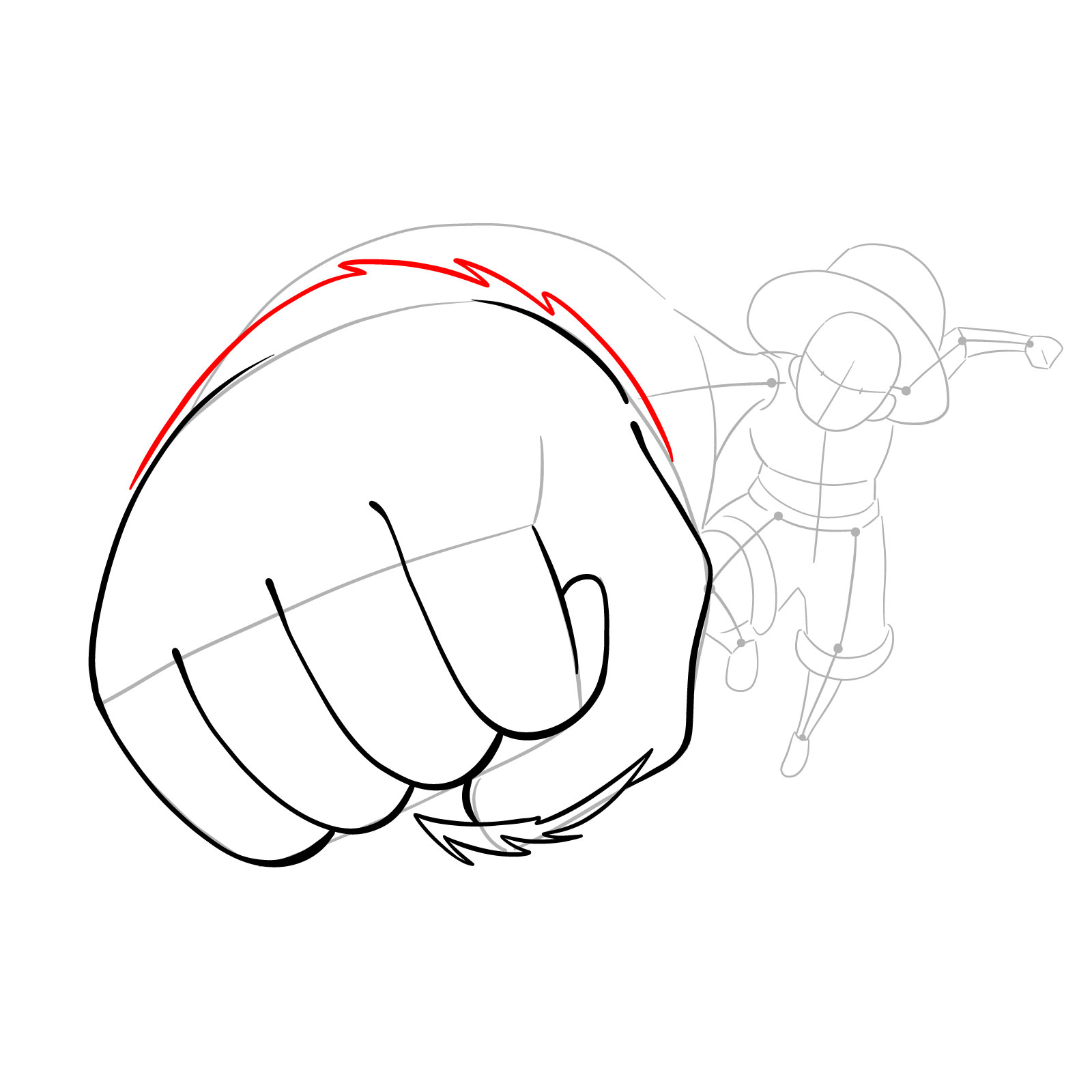 How to draw Luffy's Gear 3 without haki - step 09
