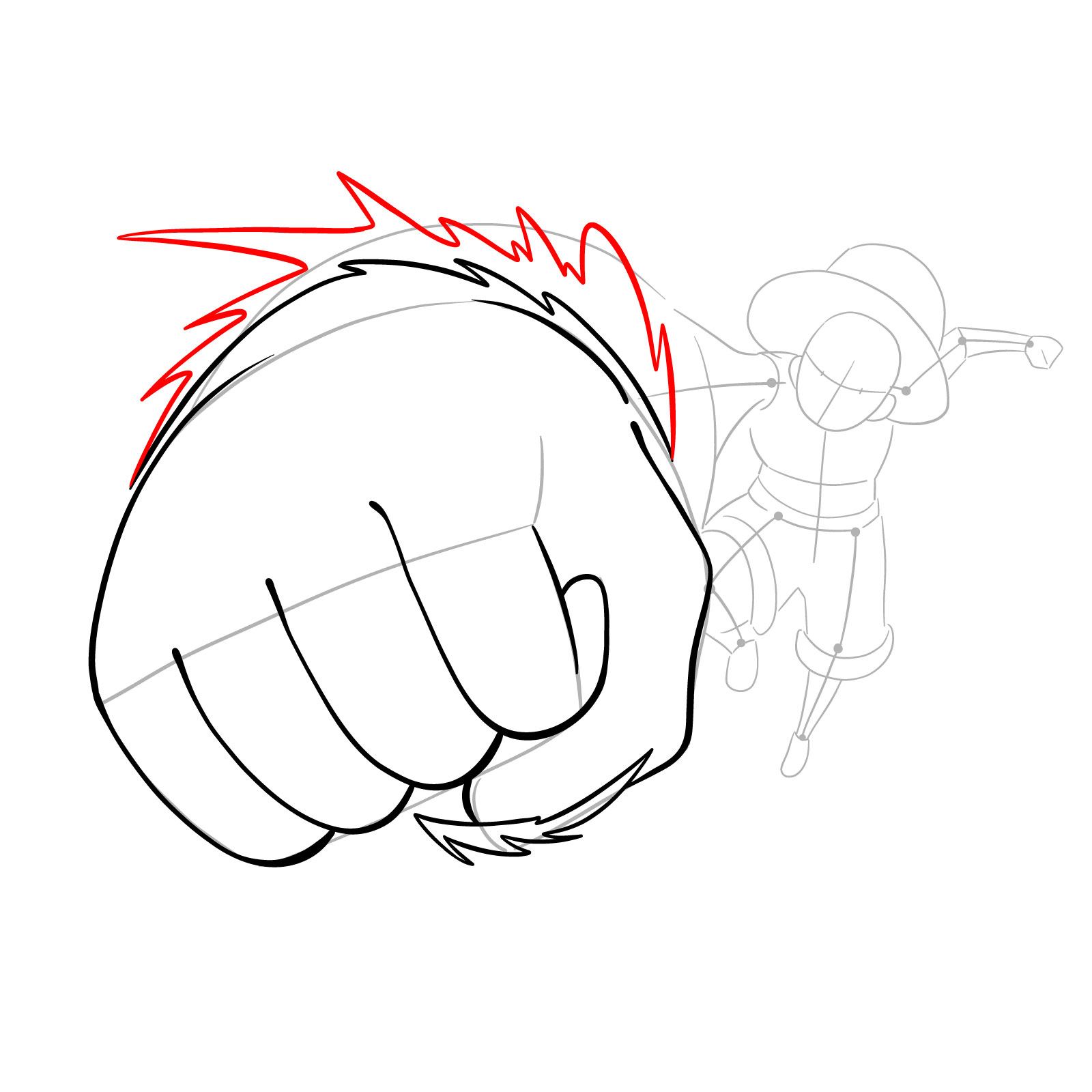 How to draw Luffy's Gear 3 without haki - step 10