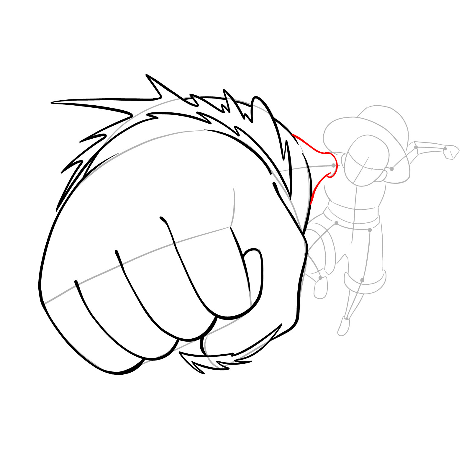 How to draw Luffy's Gear 3 without haki - step 12