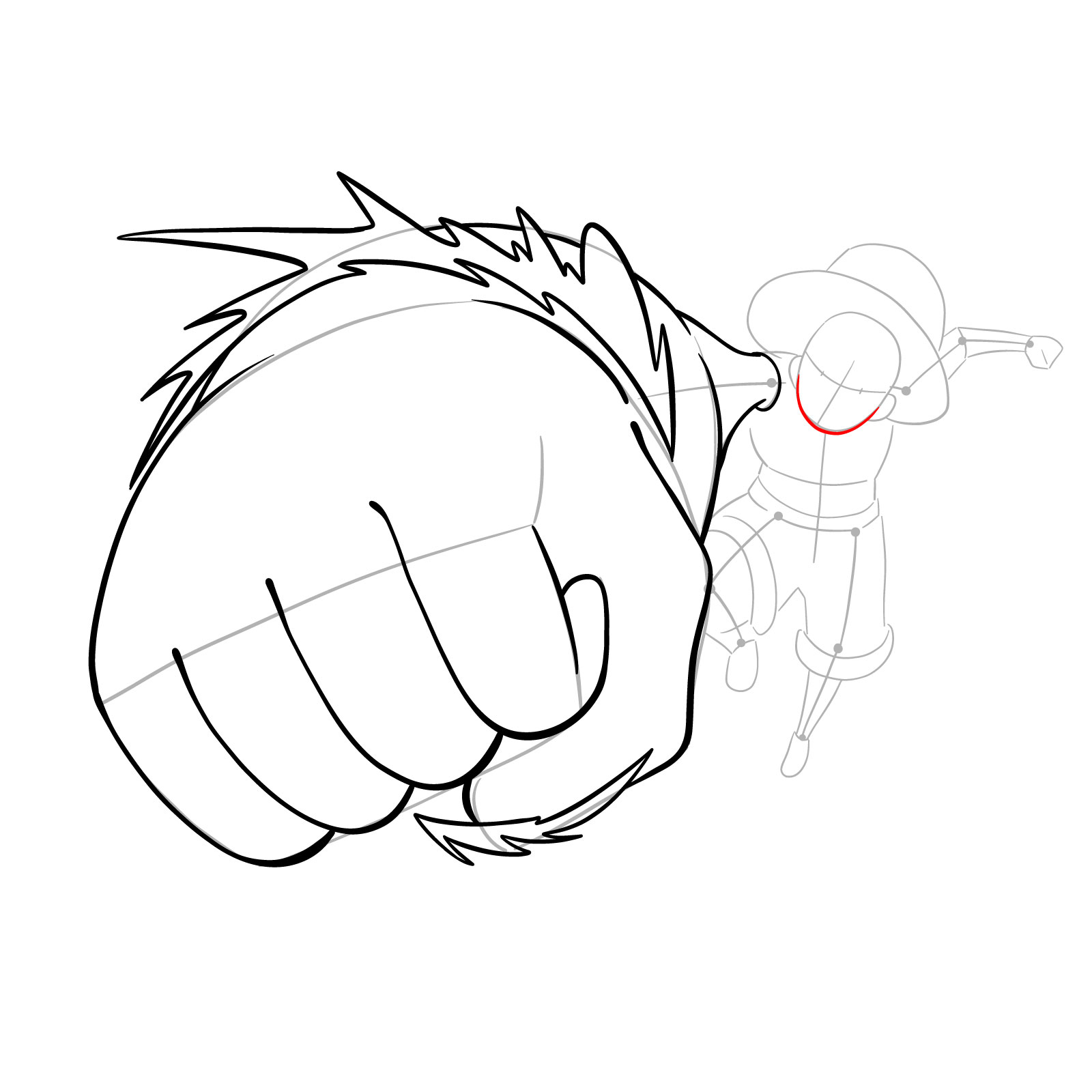 How to draw Luffy's Gear 3 without haki - step 13