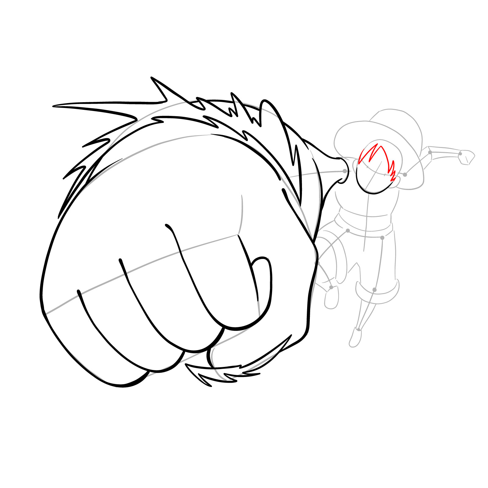 How to draw Luffy's Gear 3 without haki - step 14