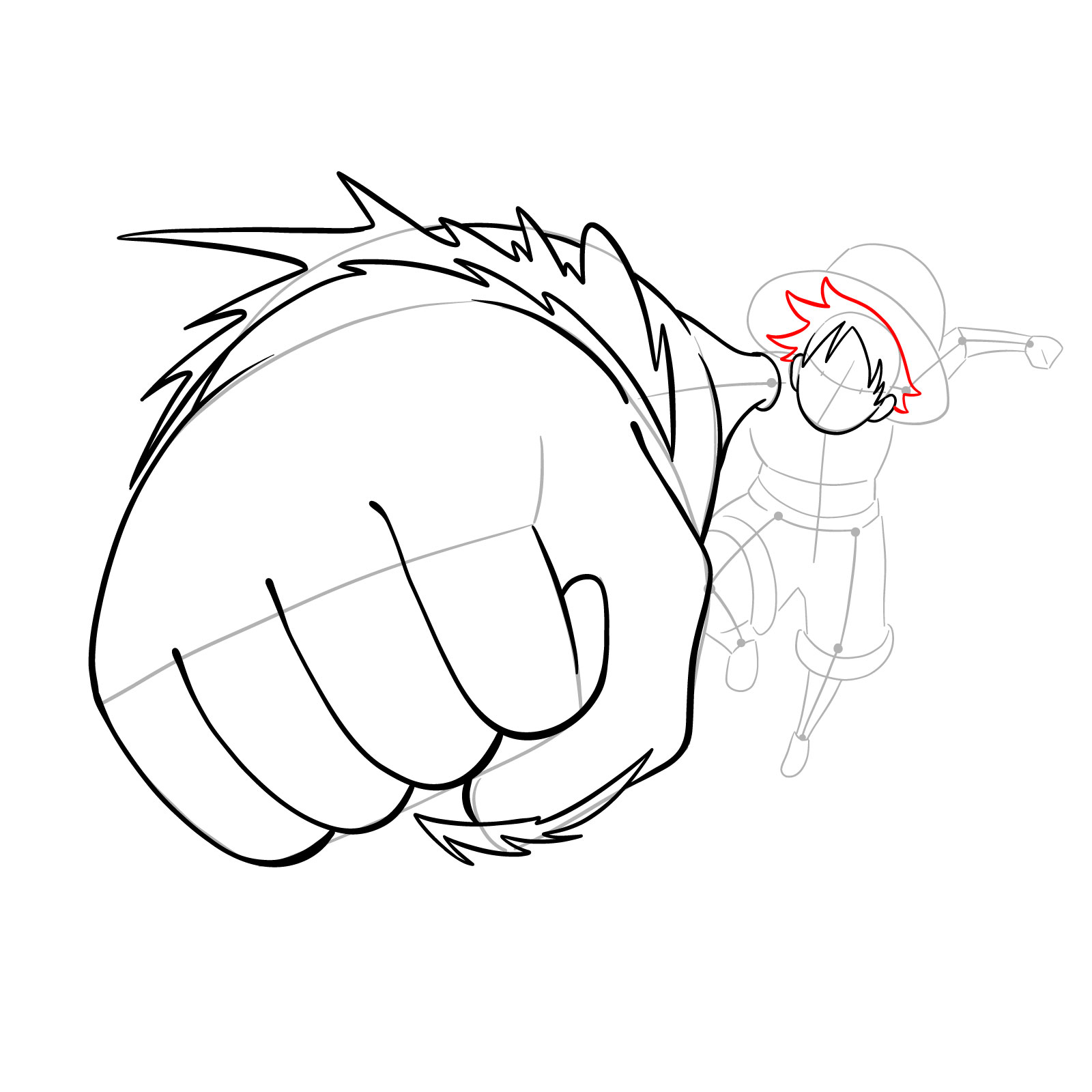 How to draw Luffy's Gear 3 without haki - step 16