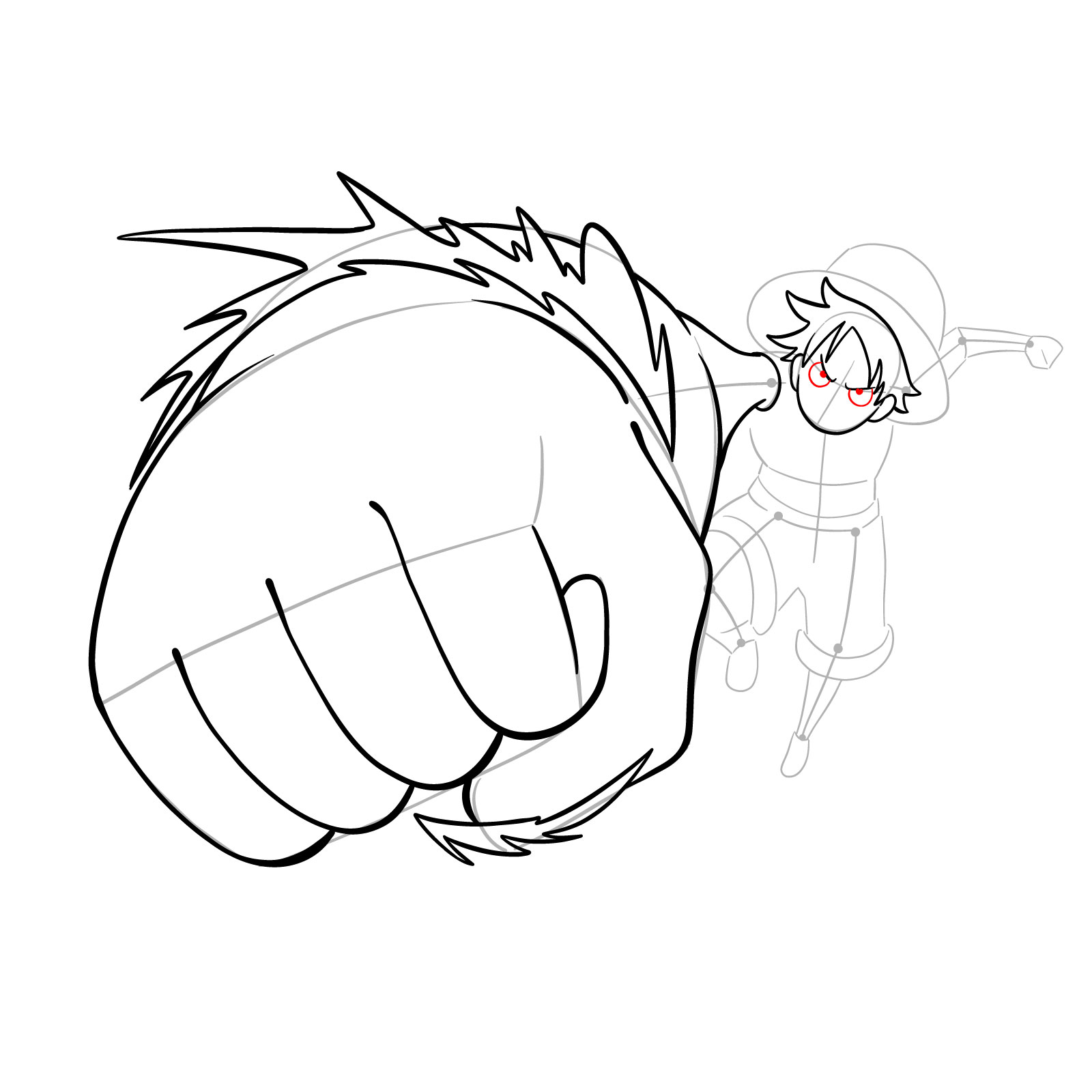 How to draw Luffy's Gear 3 without haki - step 18