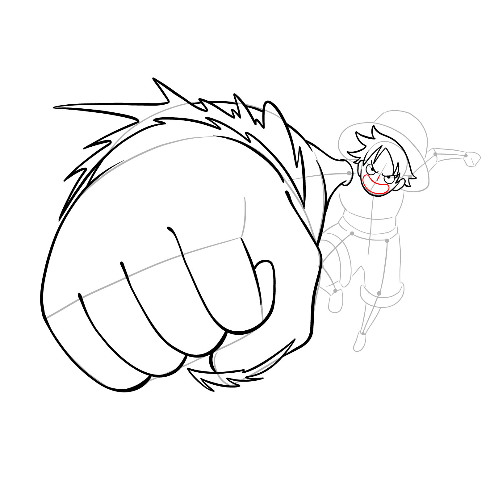 How to draw Luffy's Gear 3 without haki - step 19