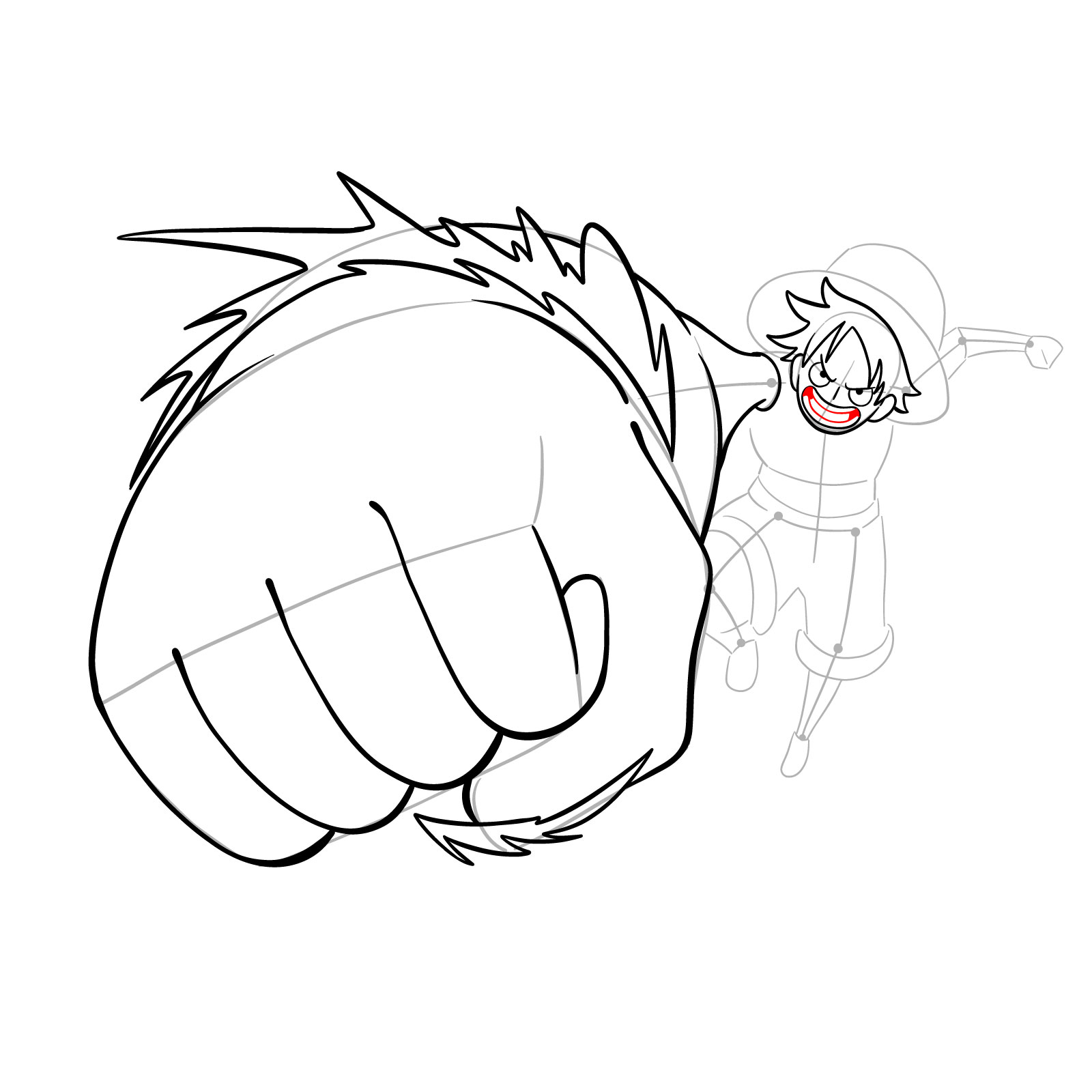 How to draw Luffy's Gear 3 without haki - step 20