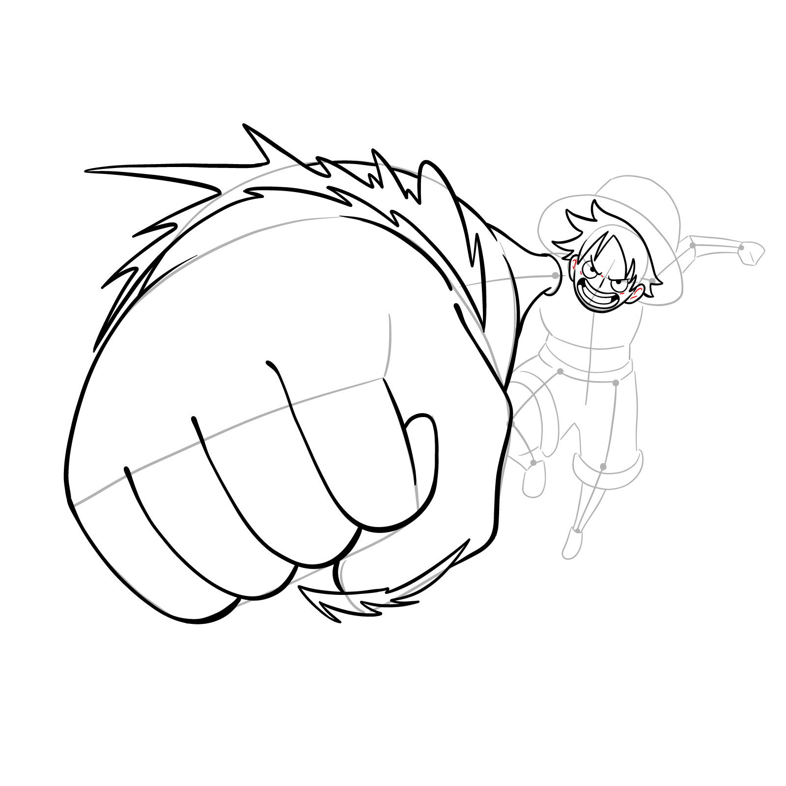 How to draw Luffy's Gear 3 without haki - step 21