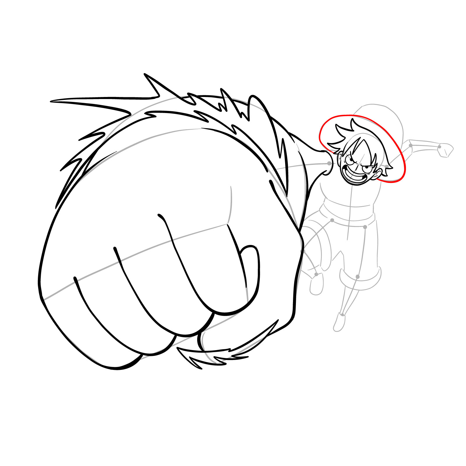 How to draw Luffy's Gear 3 without haki - step 22