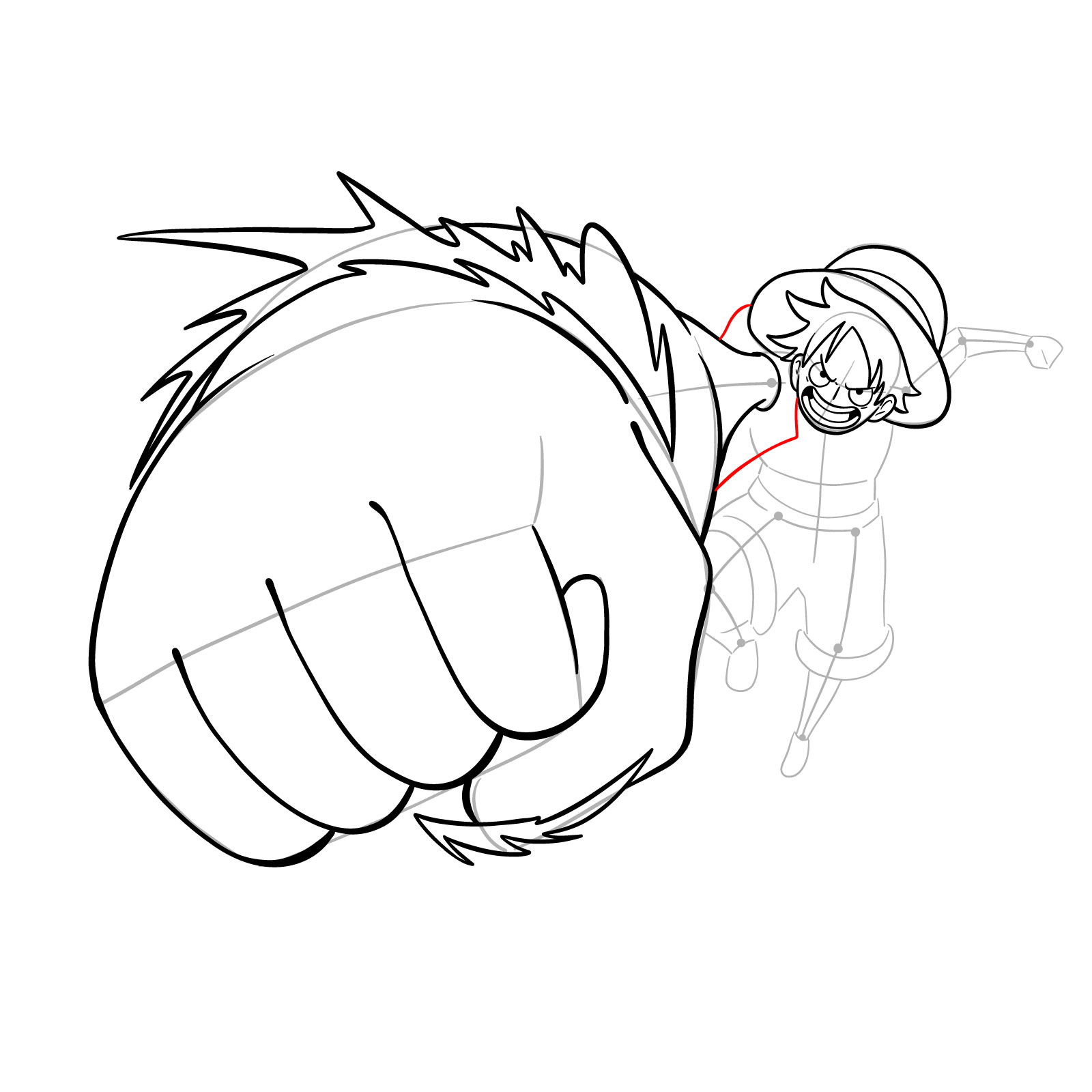 How to draw Luffy's Gear 3 without haki - step 24